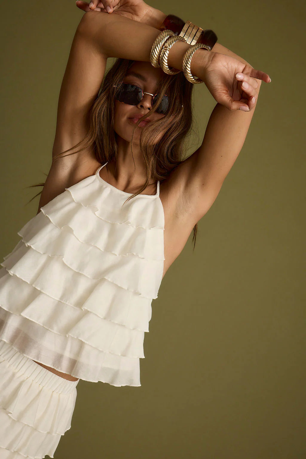 Dayana Ivory Ruffle Halter Top