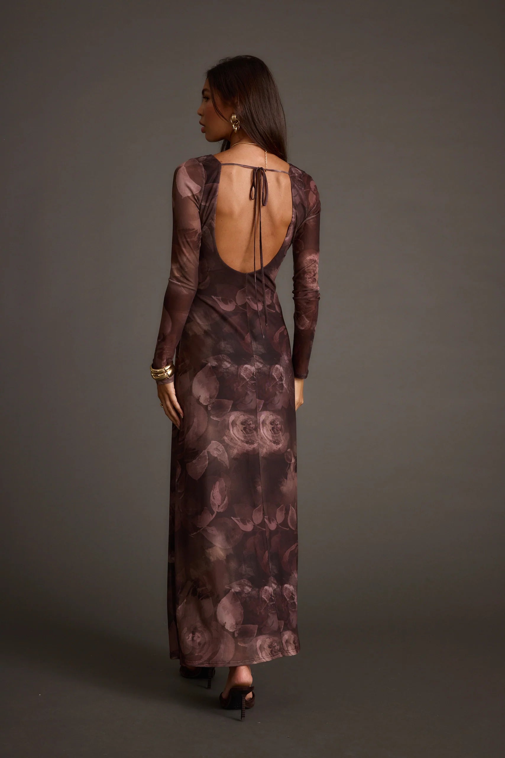 Kristin Plum Blur Mesh Maxi Dress