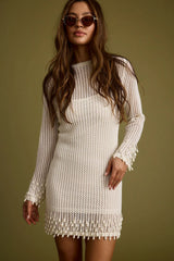 Plata Embellished Cream Knit Mini Dress