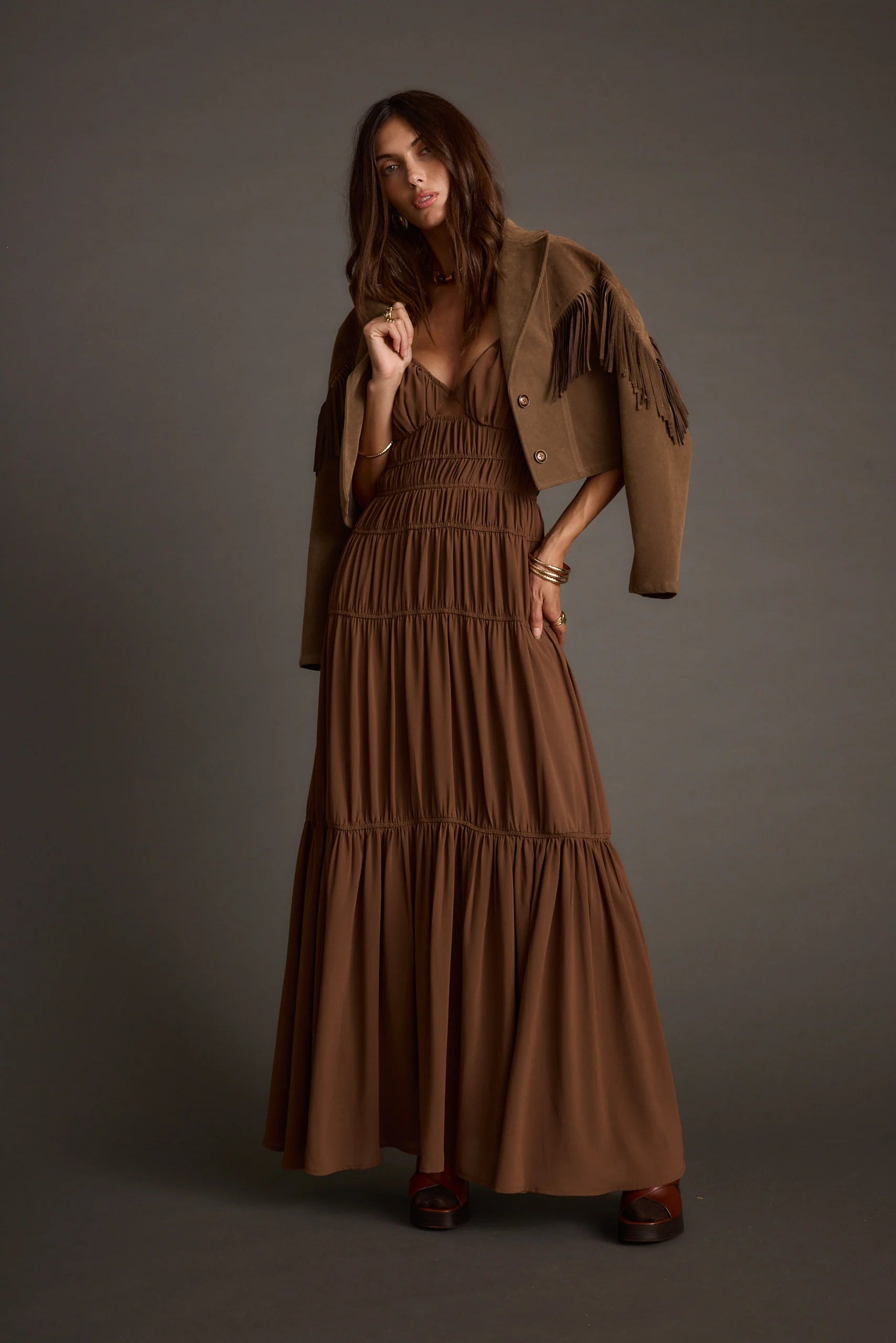 Adelina Mocha Maxi Dress