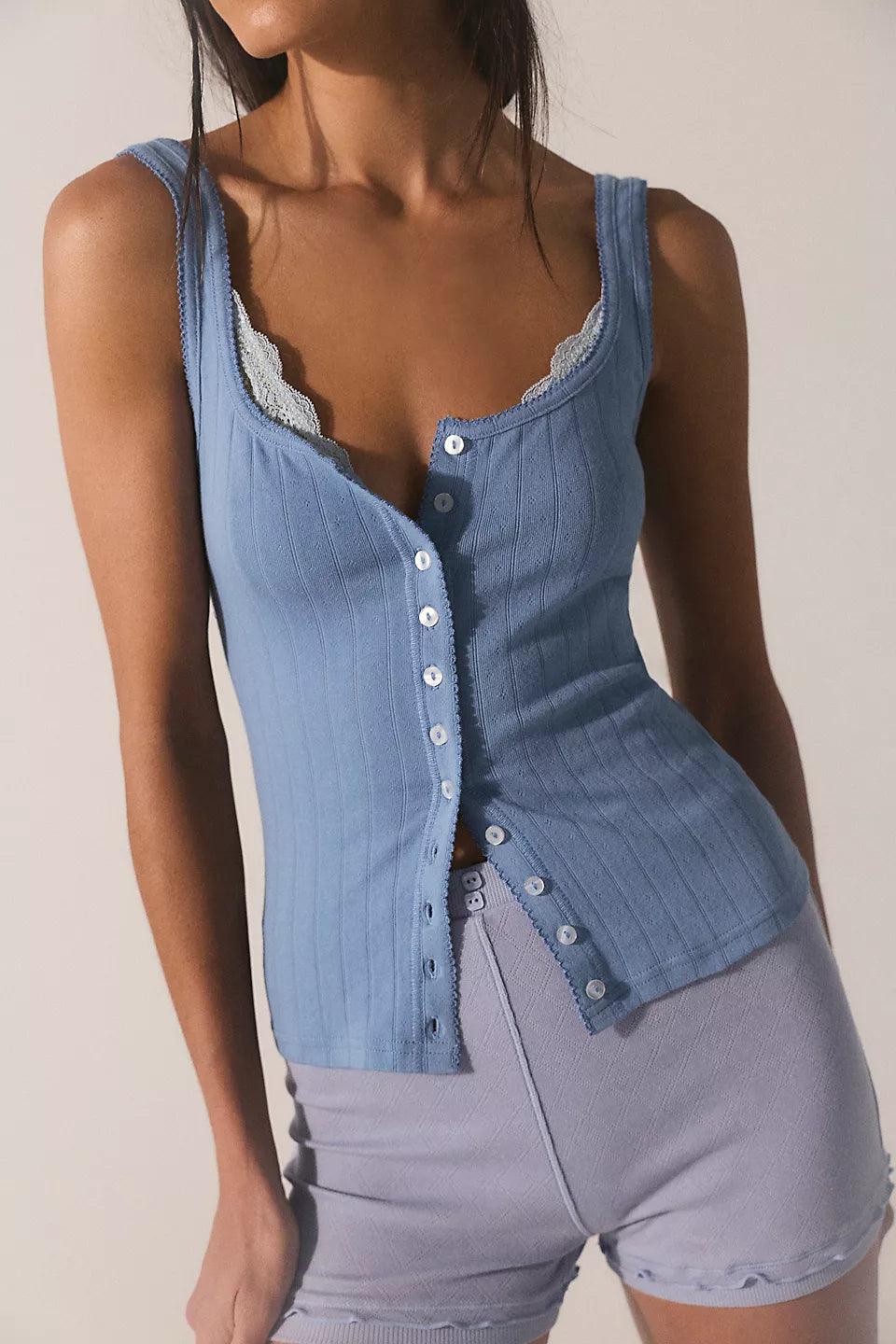 End Game Pointelle Tank-Blue