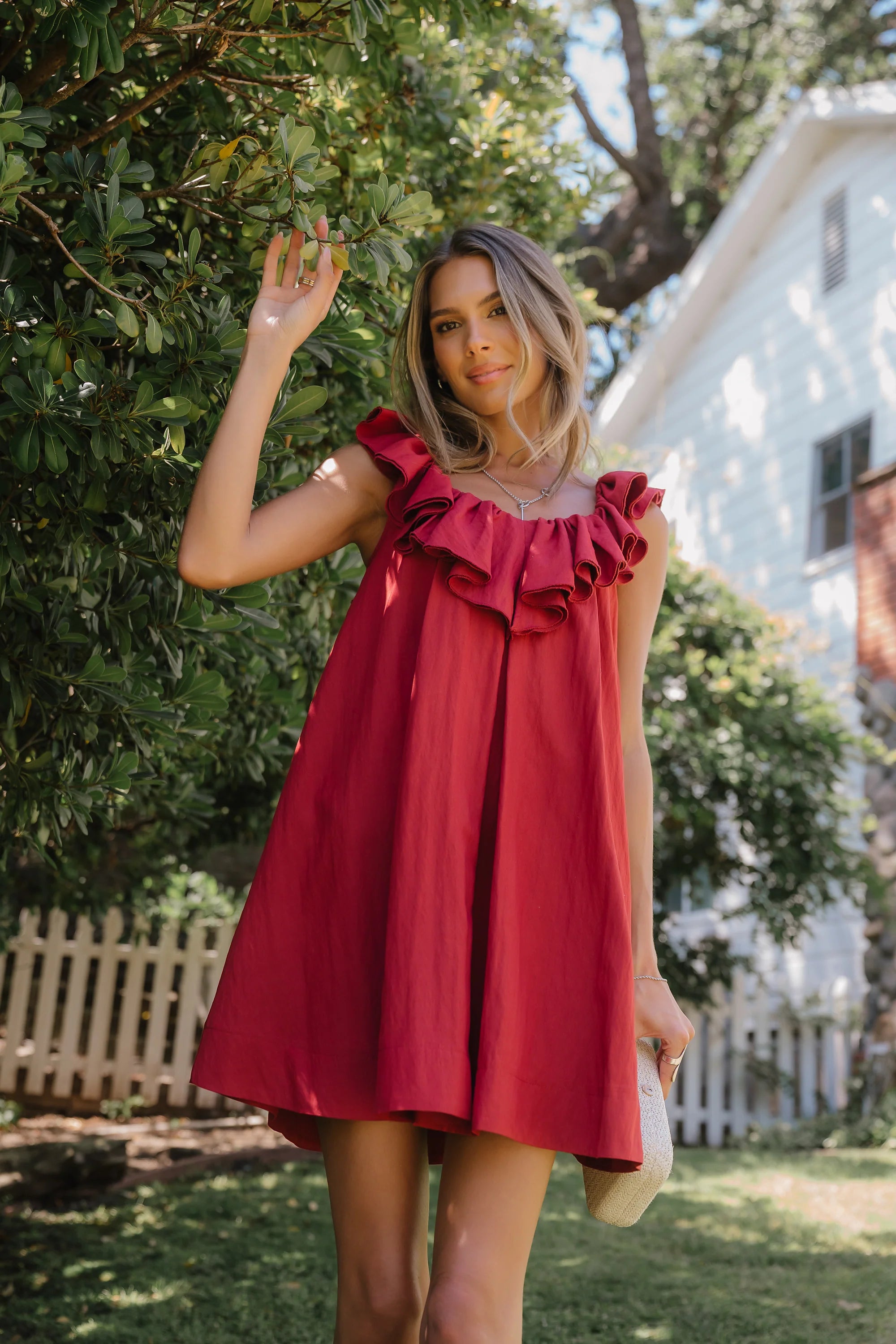 Juliet Ruffle Mini Dress in Red