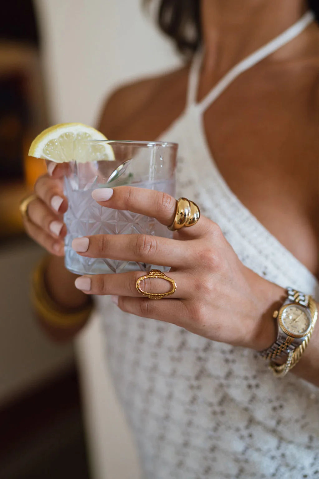 Evelina Gold Textured Open Oval Ring