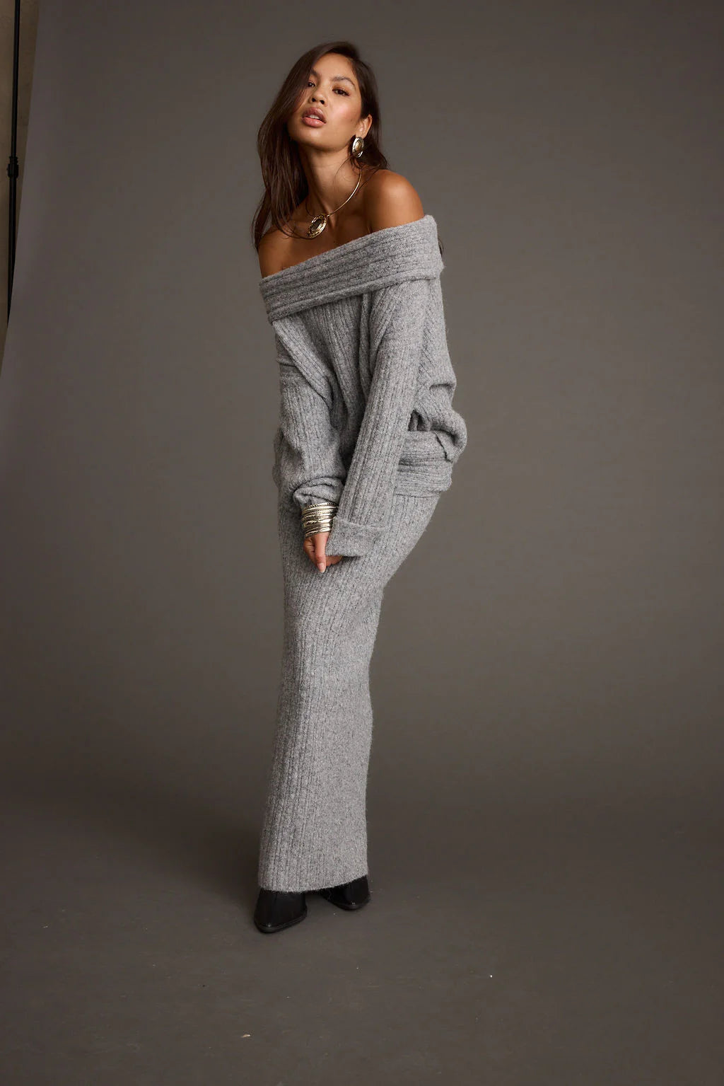 Pamela Heather Grey Sweater Maxi Skirt