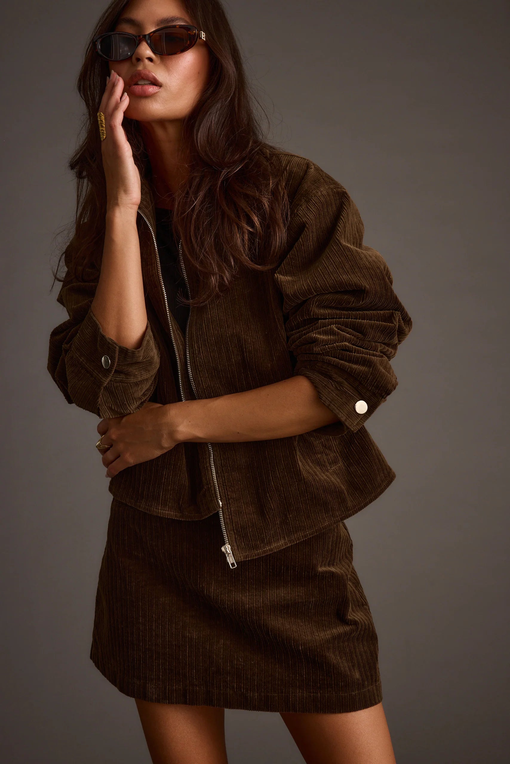 Tavern Mocha Corduroy Mini Skirt