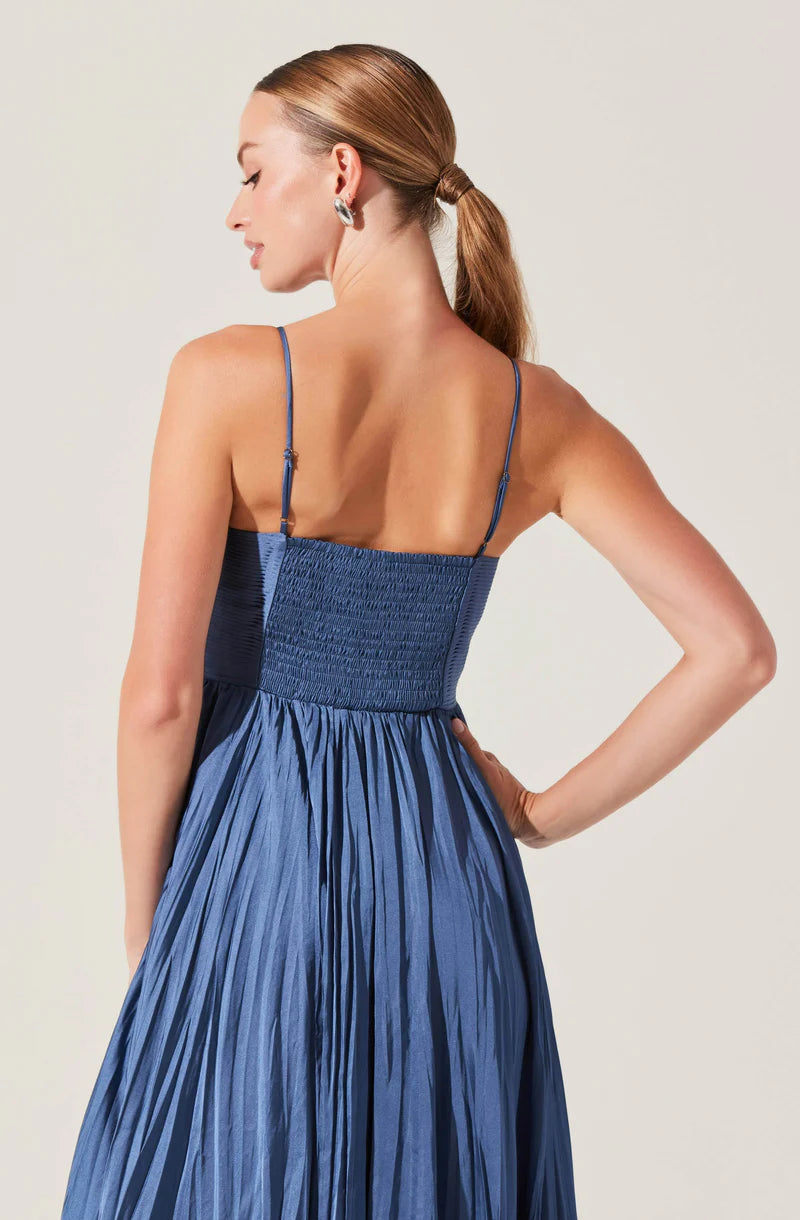 Maeve Pleated Midi Dress-Blue