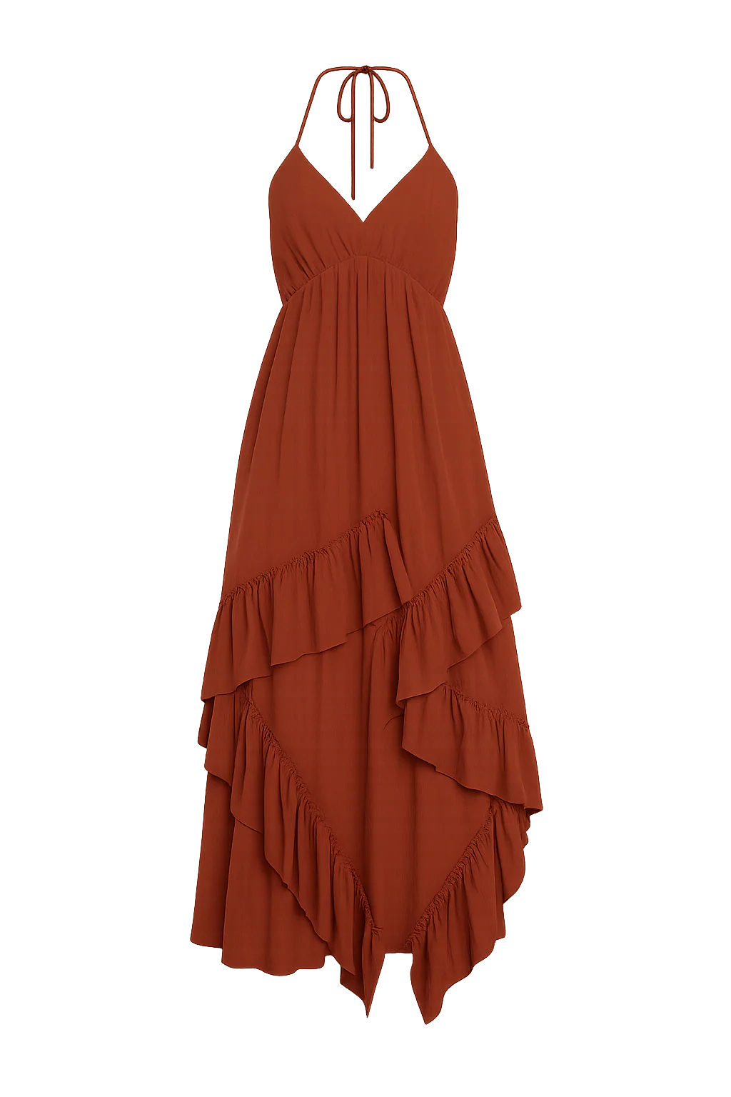 Rosamar Terracotta Ruffle Maxi Dress