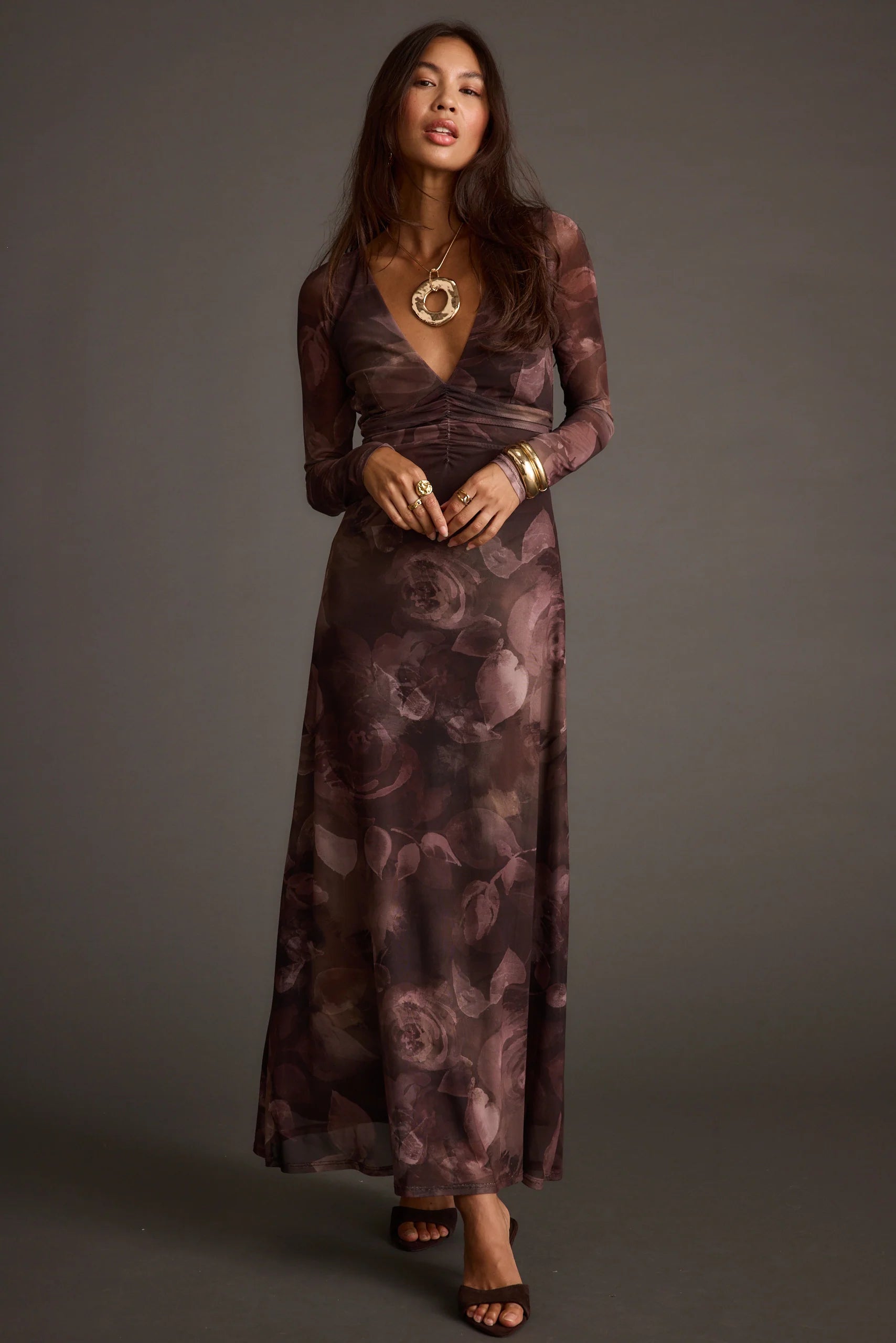 Kristin Plum Blur Mesh Maxi Dress