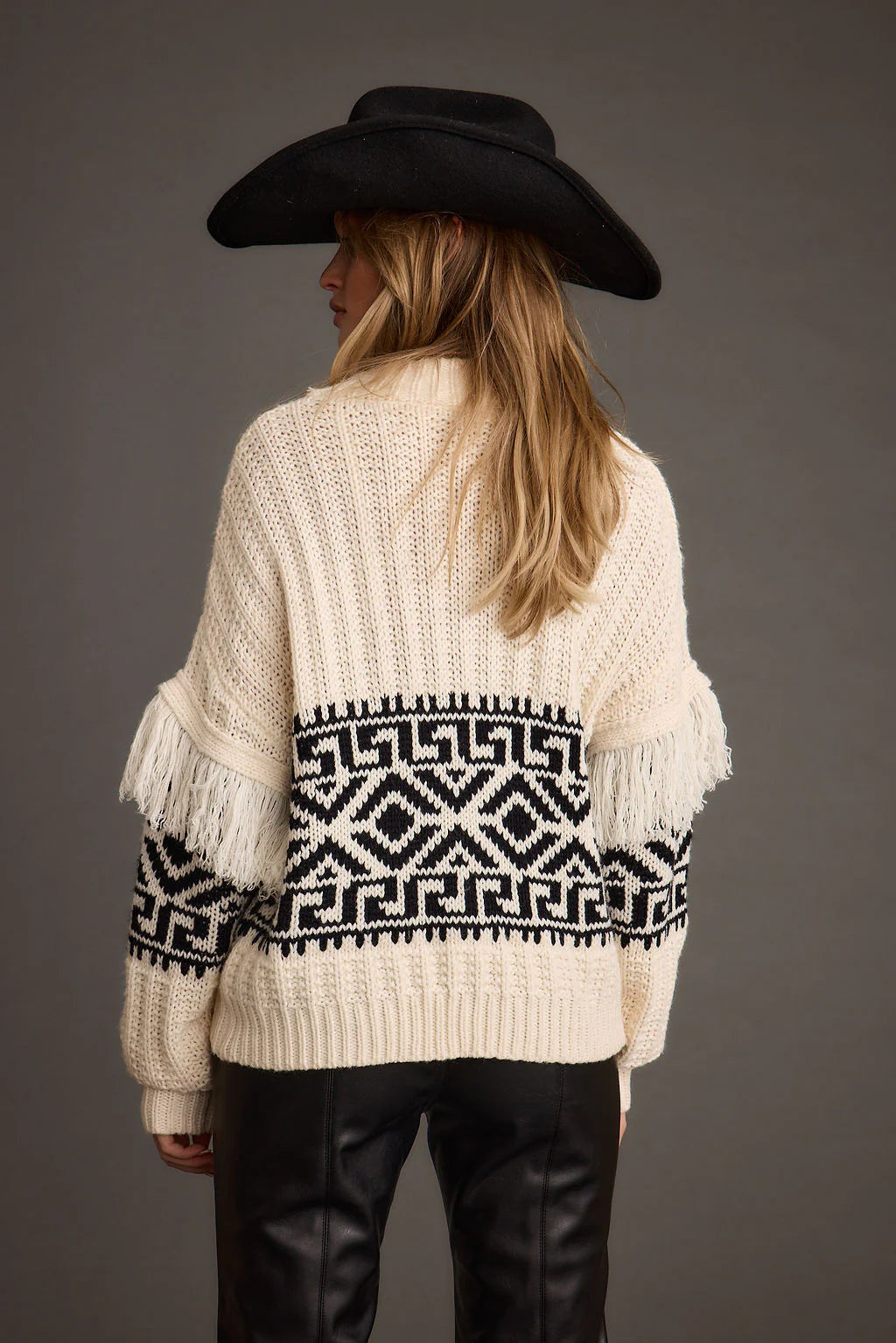 Bozeman Cream Printed Fringe Sweater