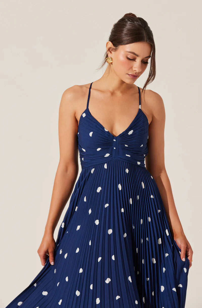 Blythe Floral Plisse Midi Dress-Navy
