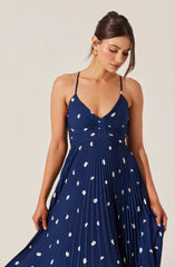 Blythe Floral Plisse Midi Dress-Navy