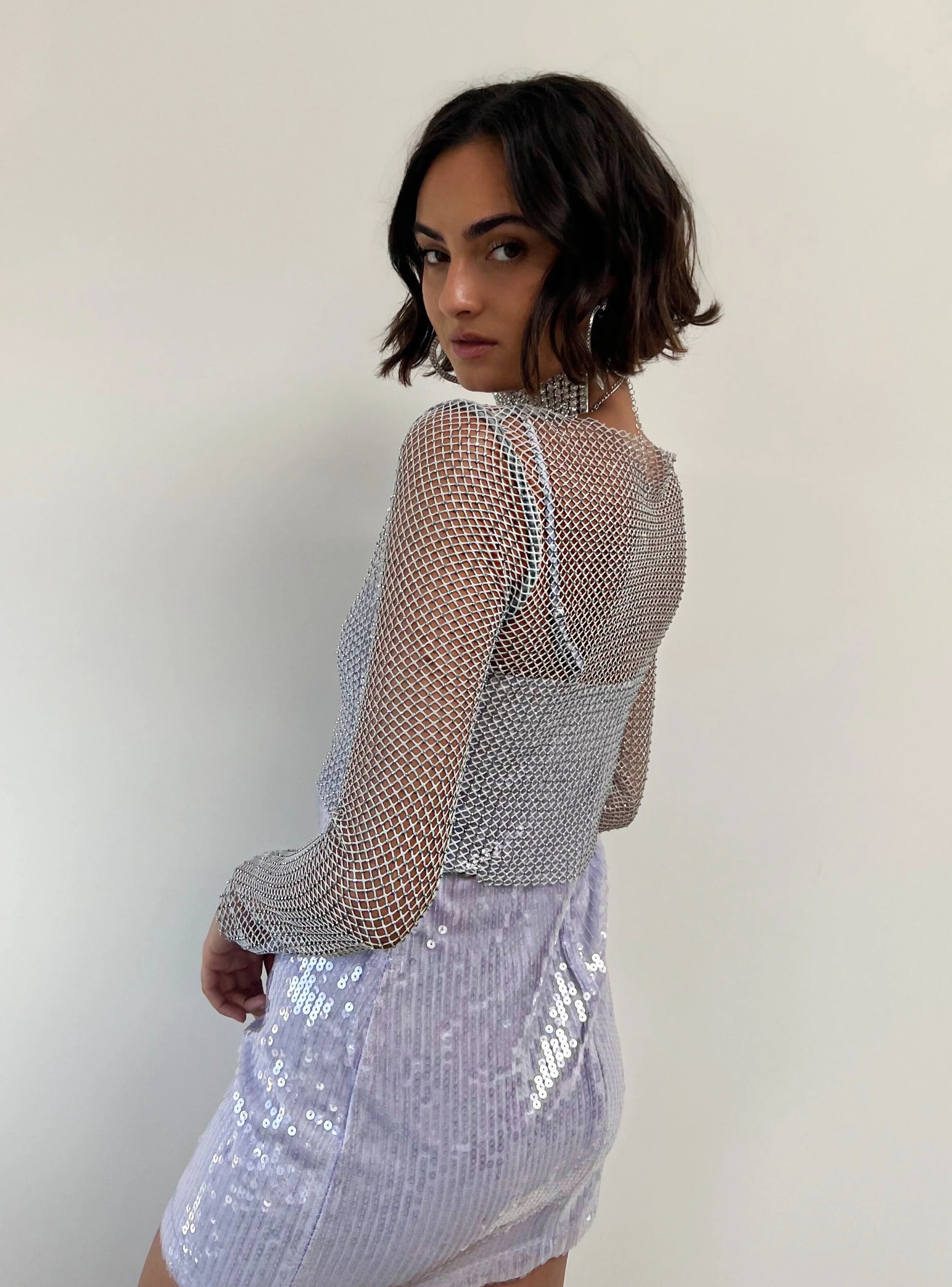 Hands Off Silver Rhinestone Top