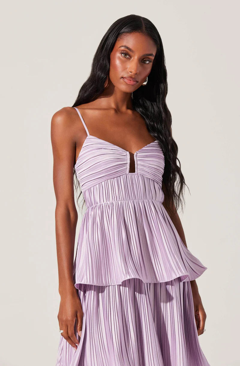 Lupin Pleated Tiered Maxi Dress-Lilac