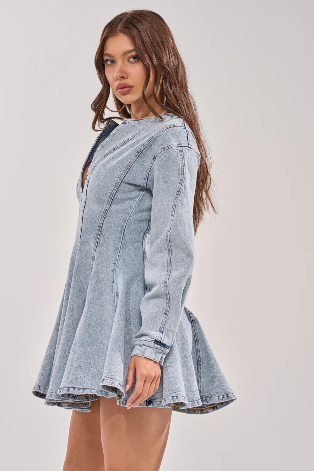 ALL ABOUT MY BUSINESS DENIM MINI DRESS