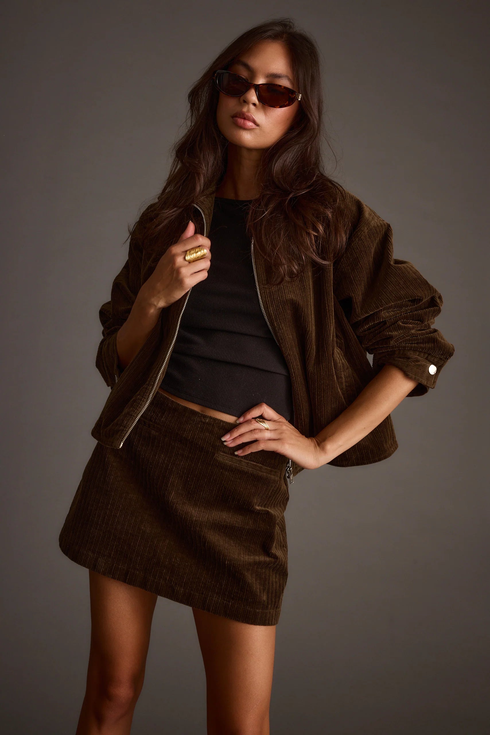 Tavern Mocha Corduroy Mini Skirt