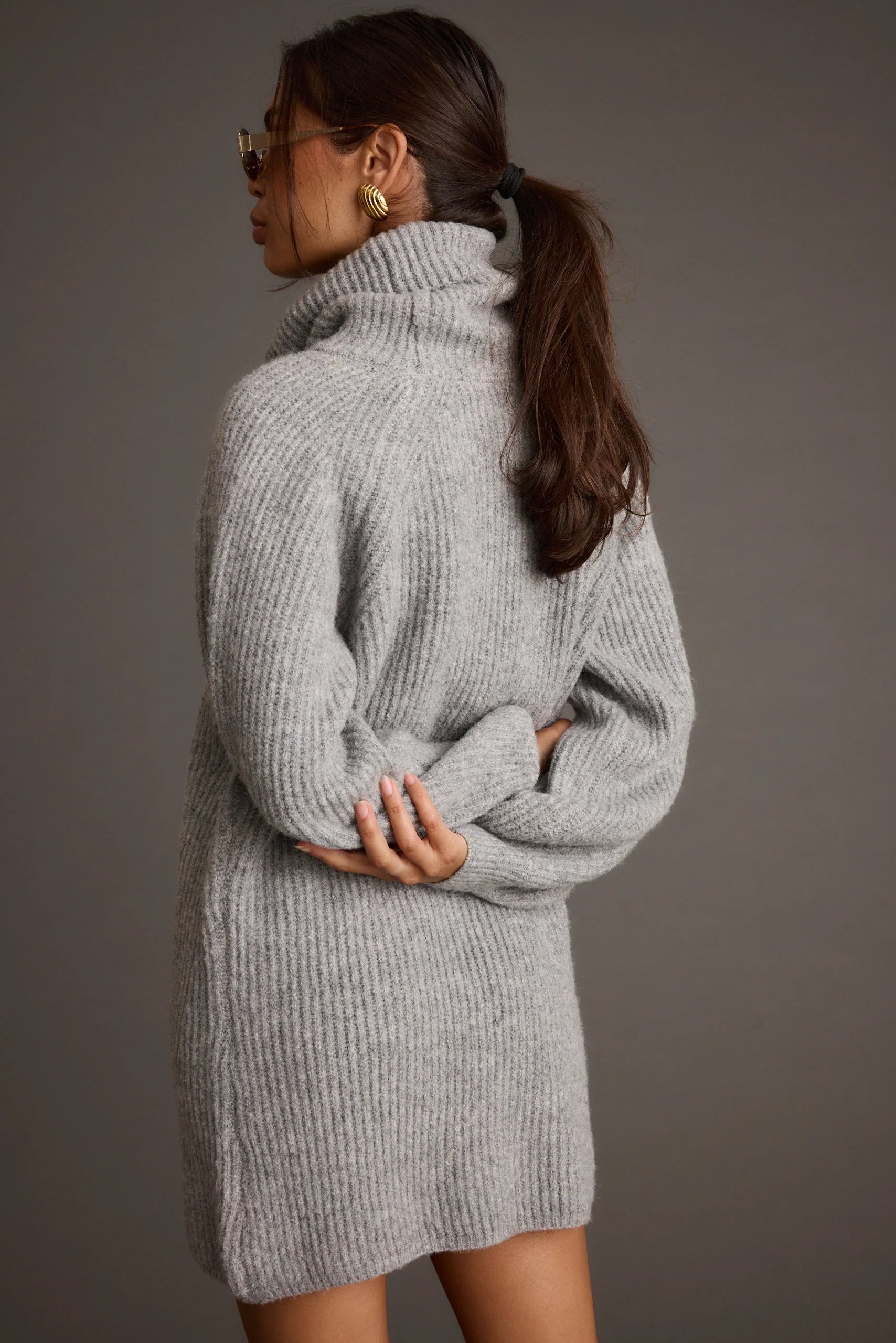 Beau Heather Grey Turtleneck Sweater Mini Dress