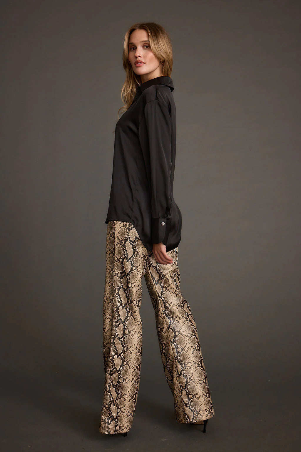Cash Black Satin Button Down Top