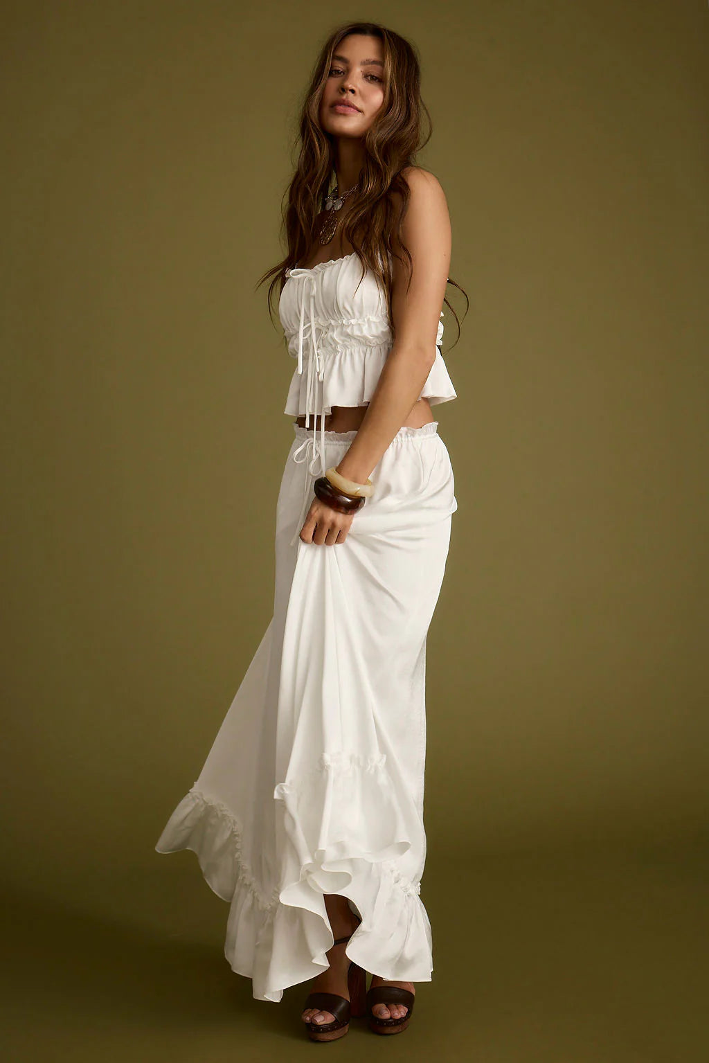 Dahlia White Satin Maxi Skirt