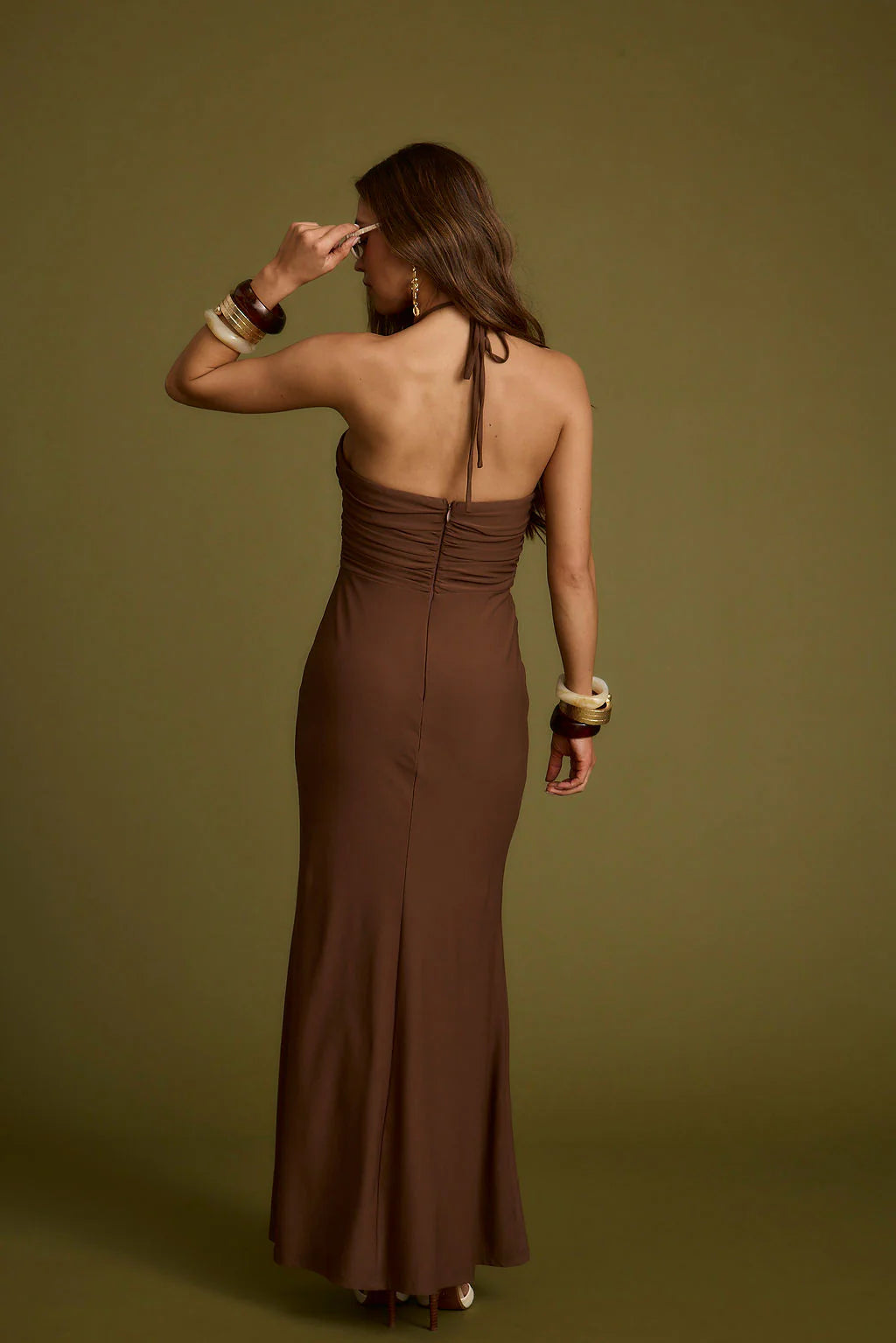 Mendoza Mocha Plunge Maxi Dress