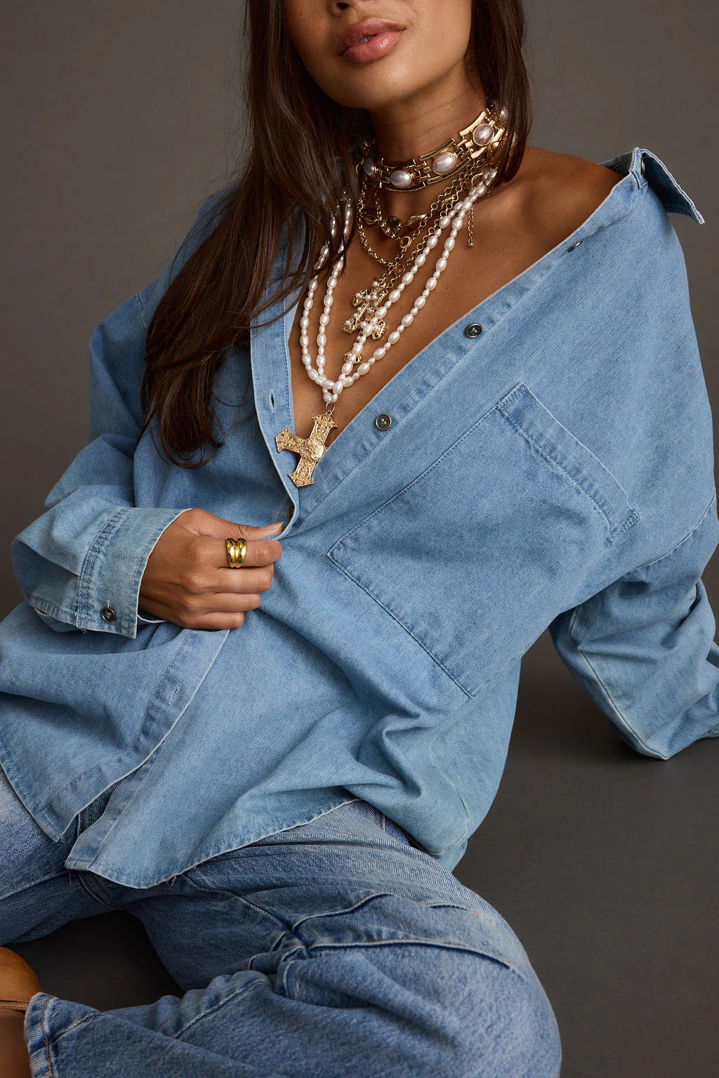 Springsteen Chambray Oversized Button Down Shirt