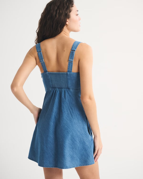 Bra-Free Tie-Front Chambray Mini Dress