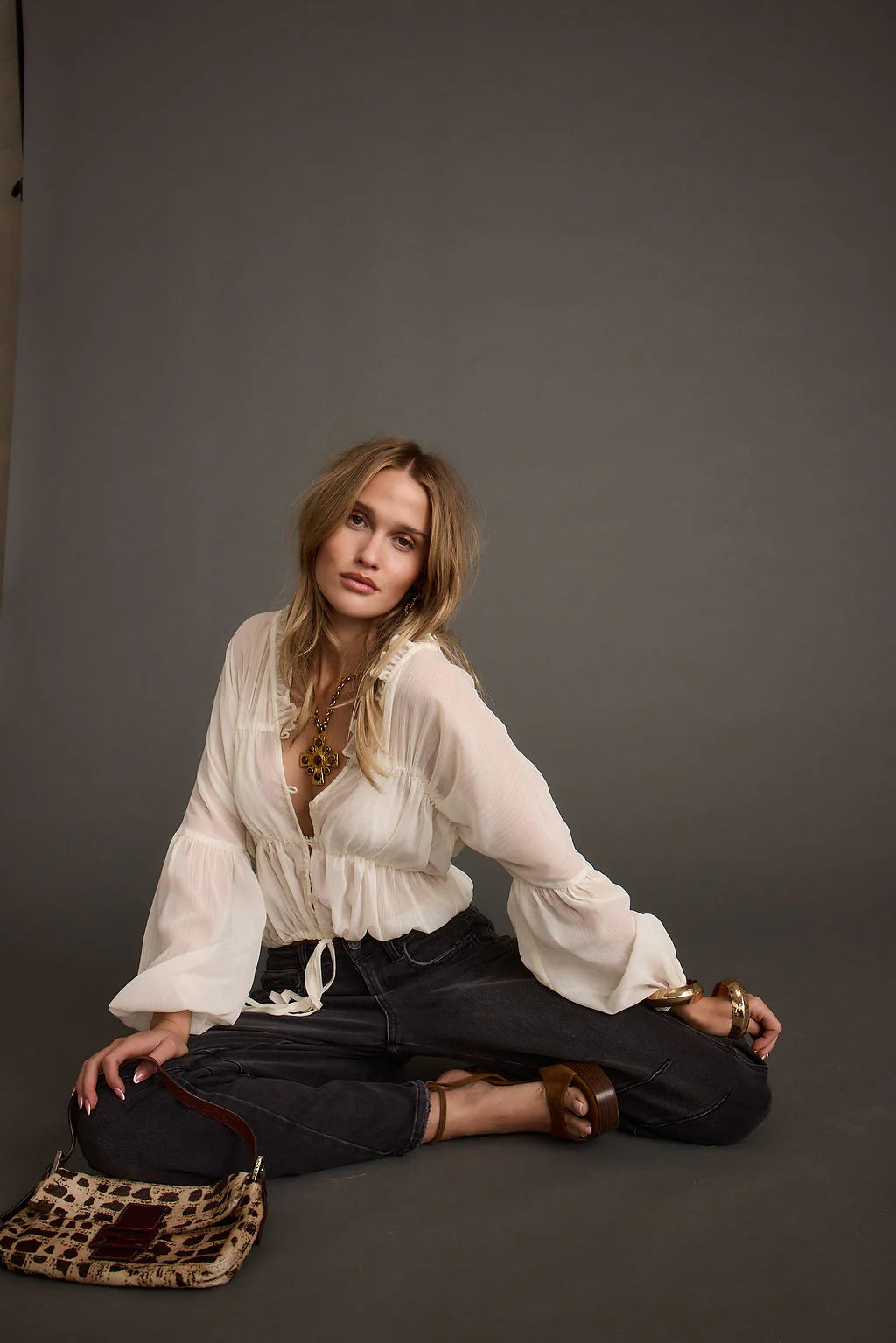 Alba White Chiffon Long Sleeve Blouse