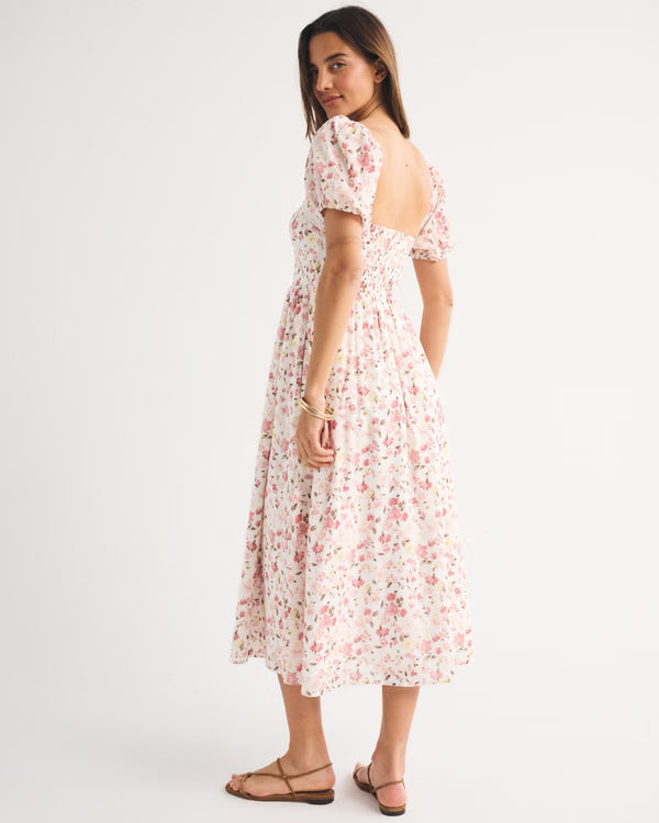 A&F Emerson Puff Sleeve Midi Dress-Pink Floral