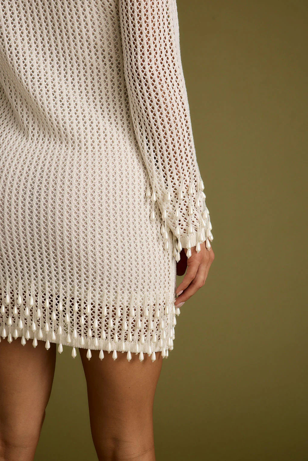 Plata Embellished Cream Knit Mini Dress