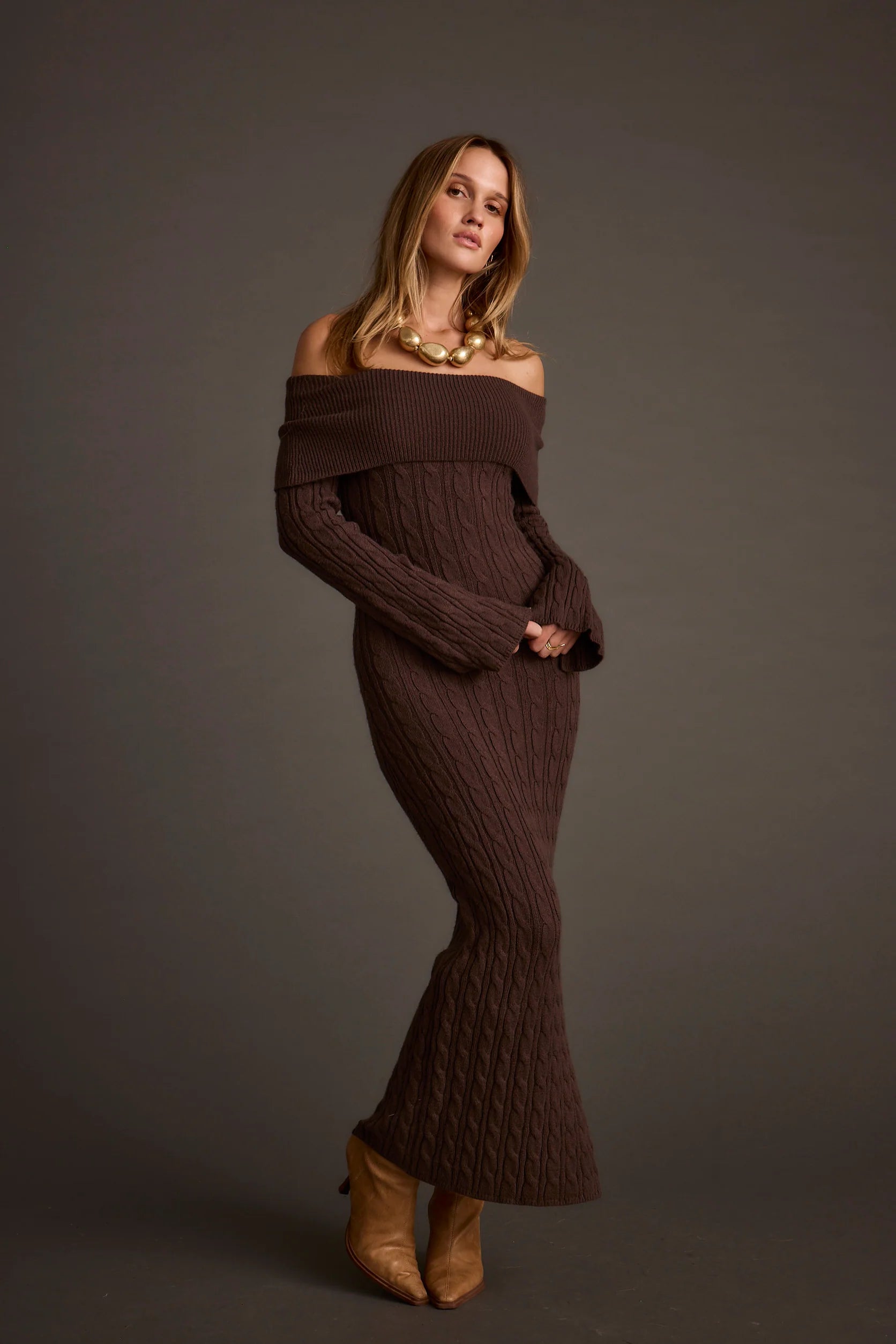 Rhiannon Espresso Sweater Maxi Dress