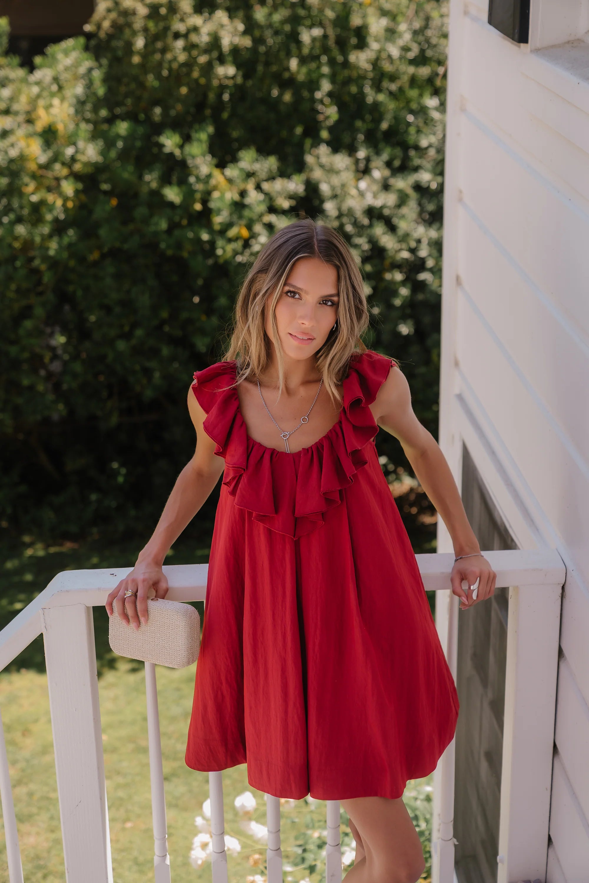 Juliet Ruffle Mini Dress in Red