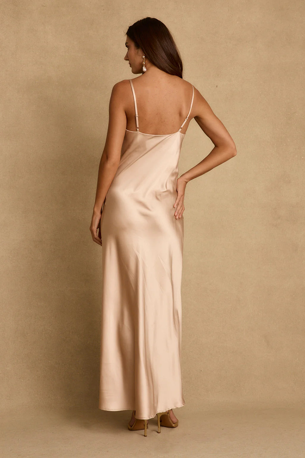 Mirabella Champagne Satin Maxi Dress