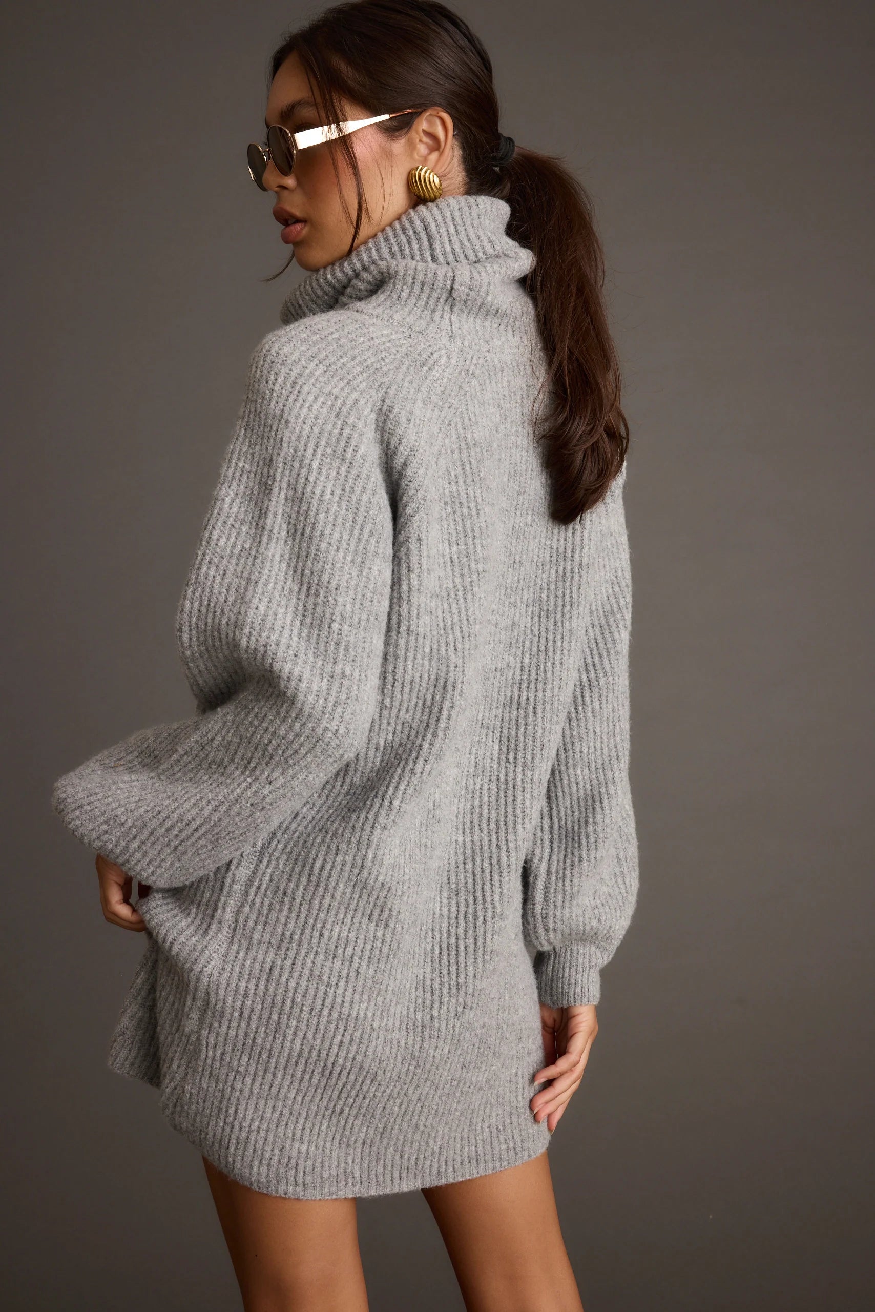 Beau Heather Grey Turtleneck Sweater Mini Dress