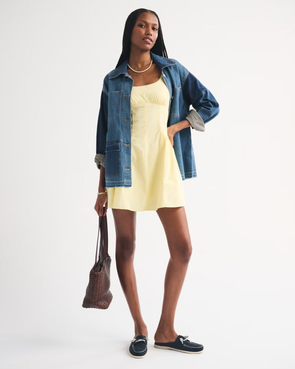 100% Cotton A&F Bra-Free Dylan Mini Dress-Yellow