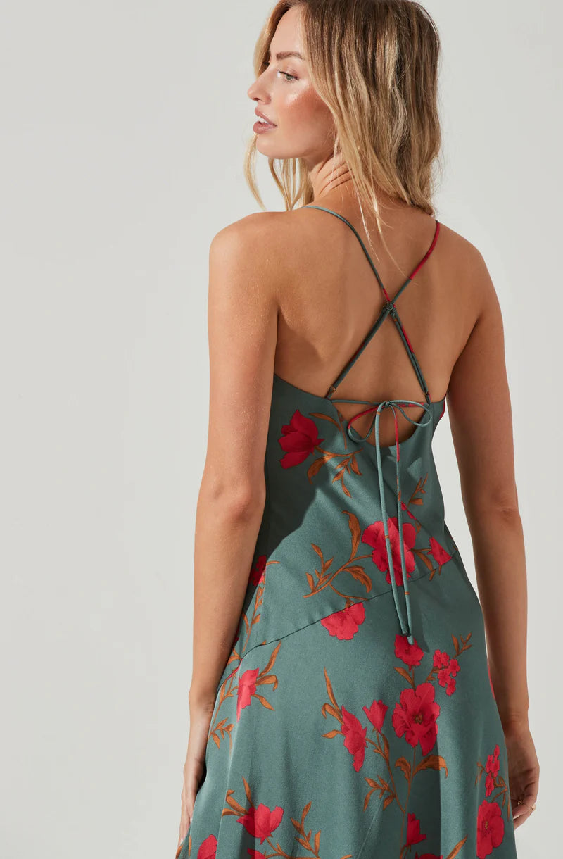 Gaia Floral Midi Dress-Teal-Raspberry Floral