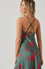 Gaia Floral Midi Dress-Teal-Raspberry Floral