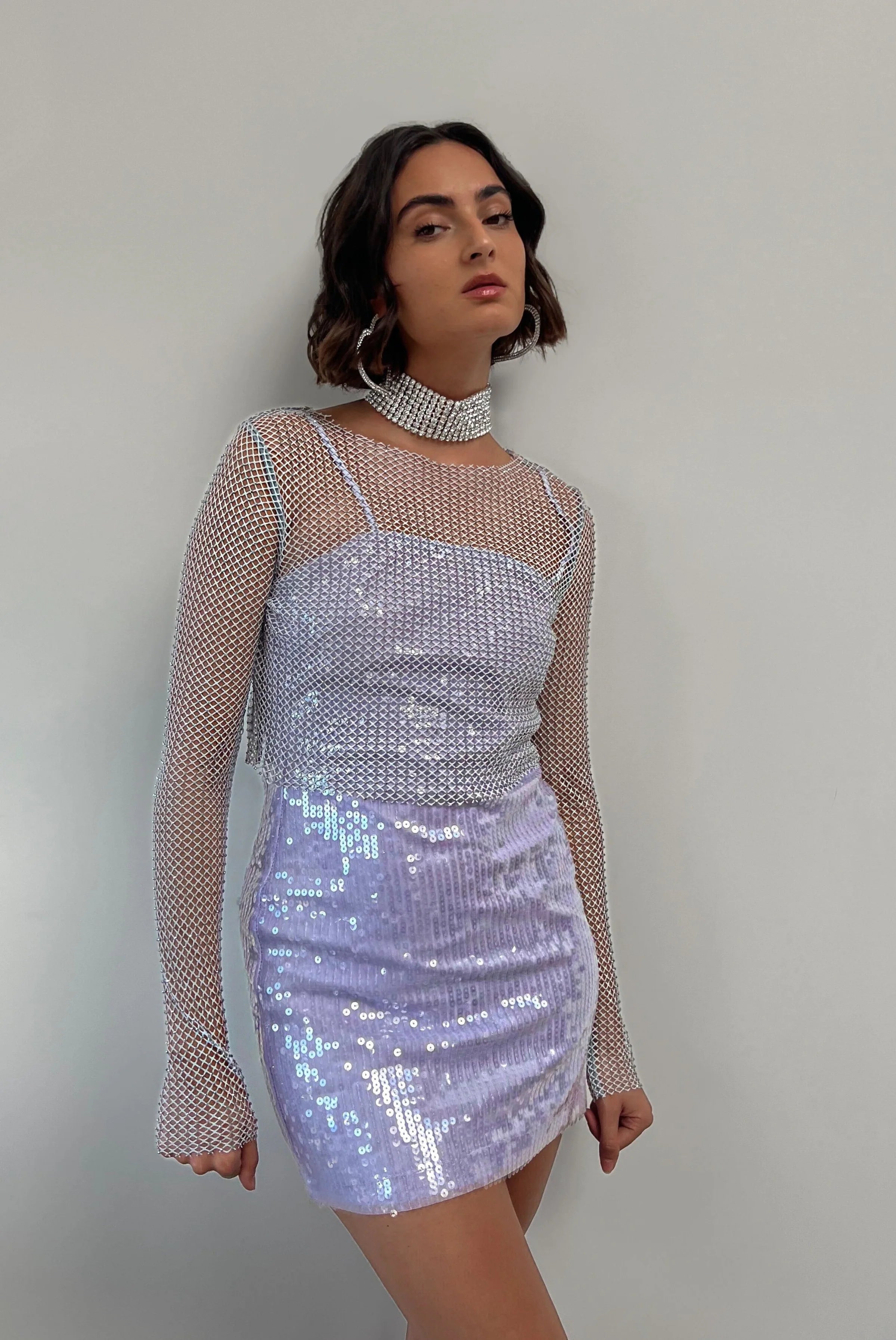 Hands Off Silver Rhinestone Top