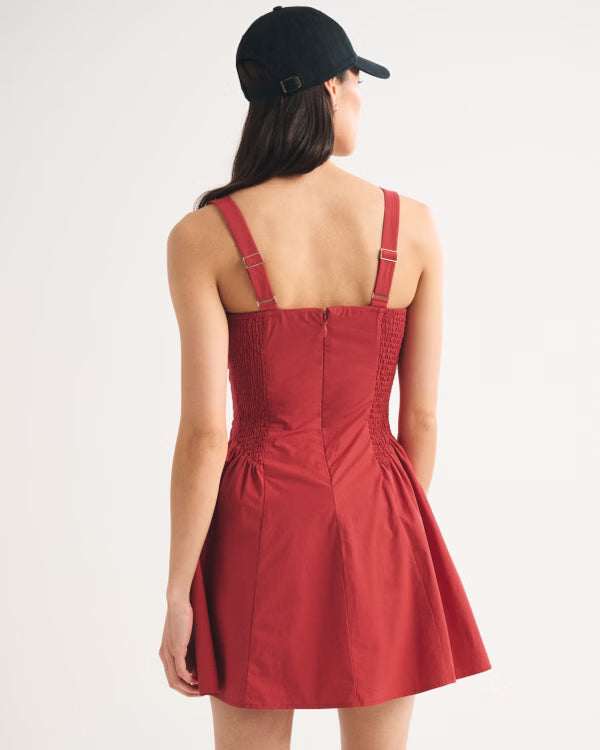 100% Cotton A&F Bra-Free Dylan Mini Dress-Red