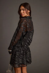 Lennox Black Gunmetal Drop Waist Micro Mini Dress