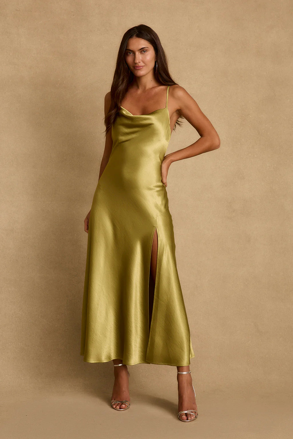 Natalia Chartreuse Satin Maxi Dress