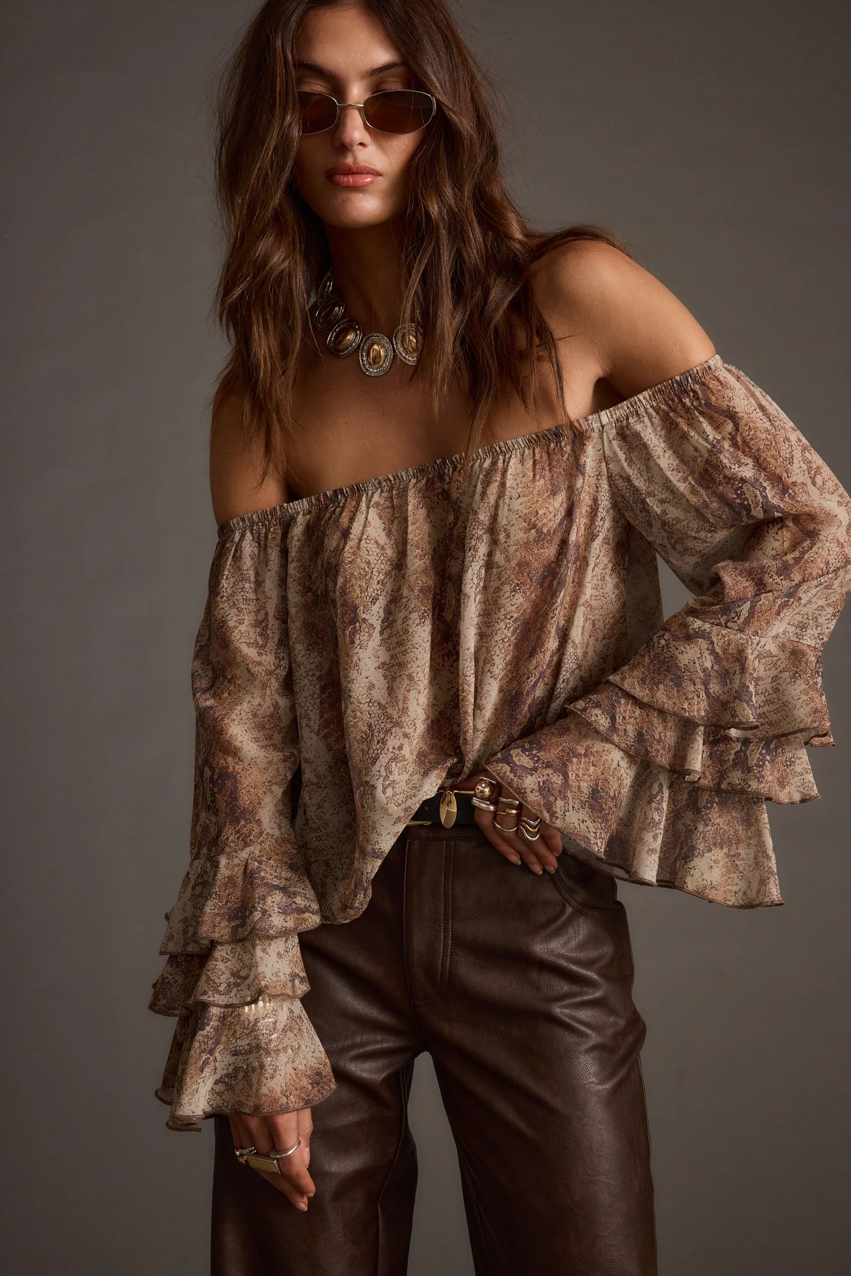 Brinley Snake Off Shoulder Blouse