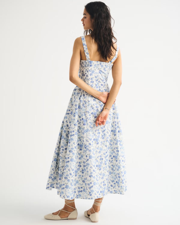 100% Cotton A&F Bra-Free Dylan Midi Dress-White Floral