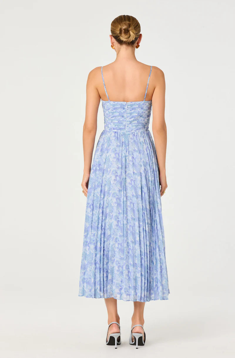 Bayley Floral Pleated Maxi Dress-Blue floral
