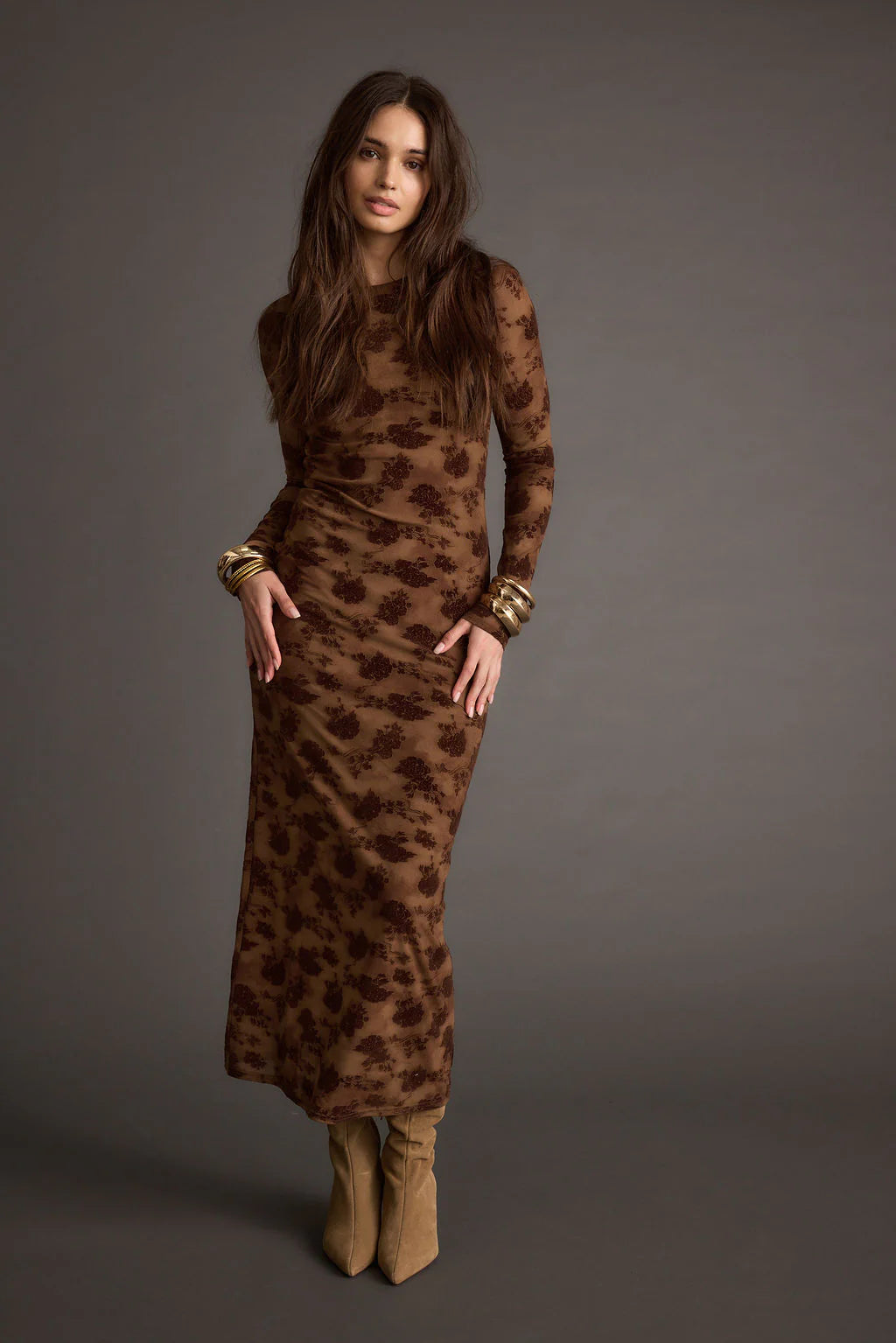 Casanova Brown Floral Maxi Dress