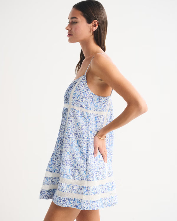 Scoopneck Flowy Mini Dress-Blue Floral