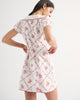 Short-Sleeve Collared Mini Dress-White Floral