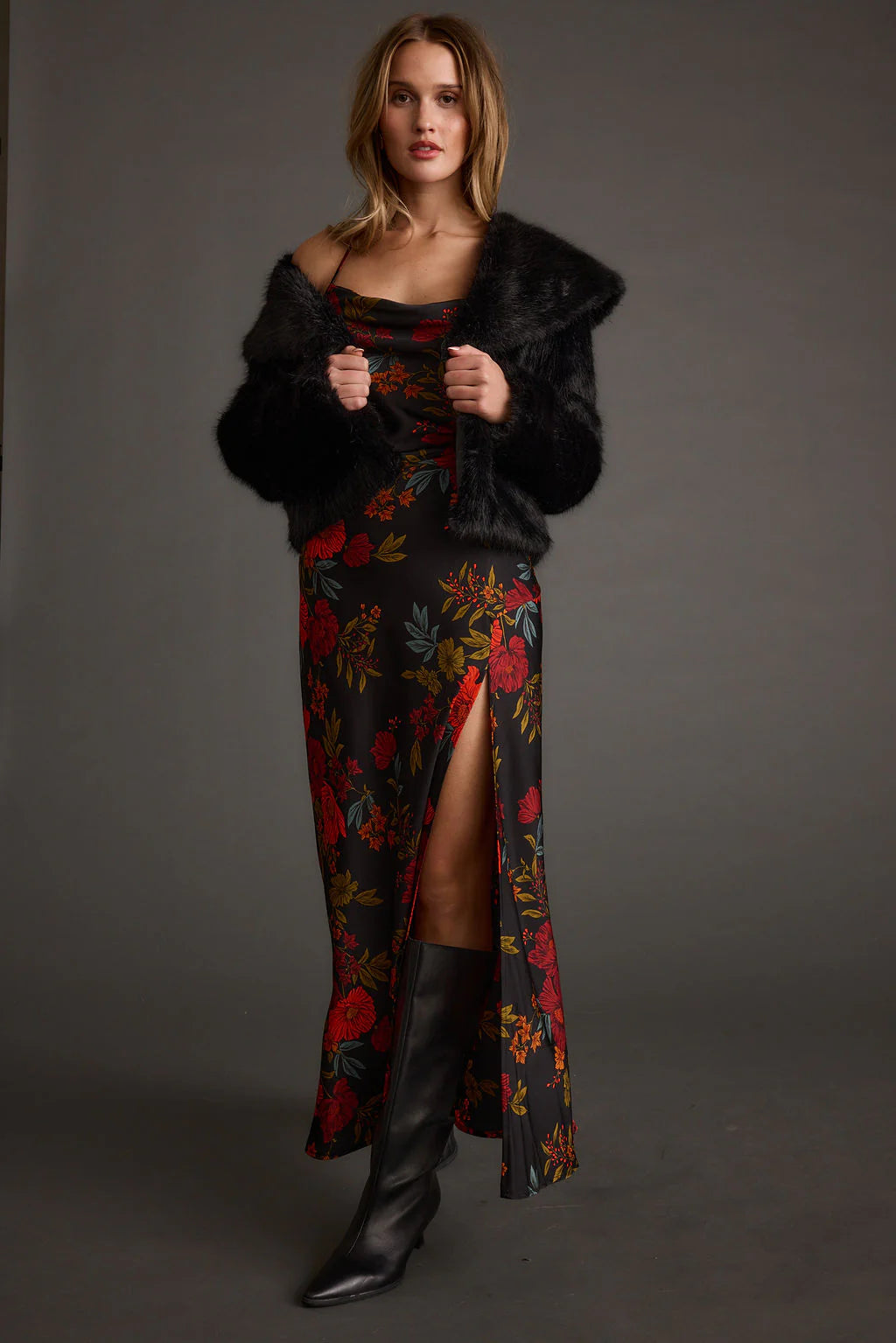 Natalia Black Floral Maxi Dress