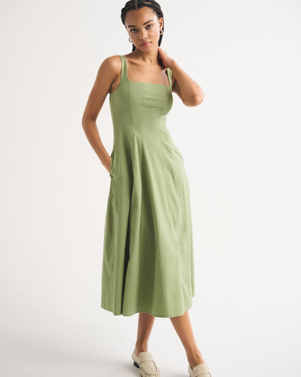 A&F Mila Midi Dress-Light Green