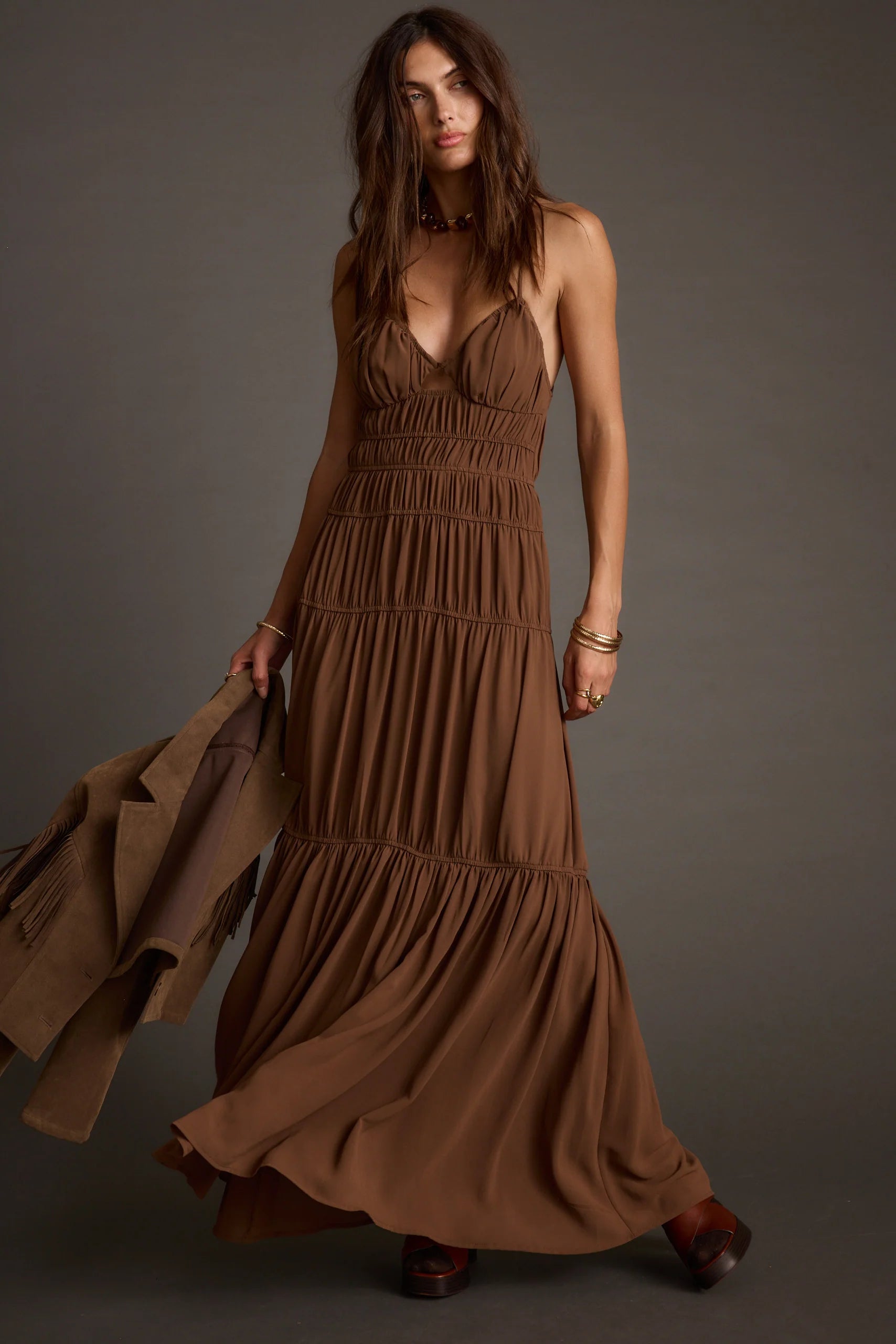 Adelina Mocha Maxi Dress