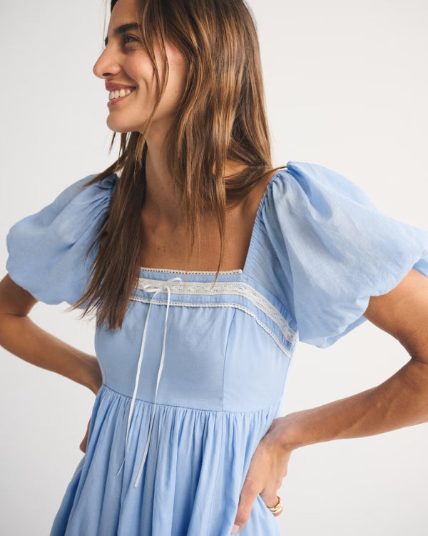 A&F Emerson Puff Sleeve Mini Dress-Blue