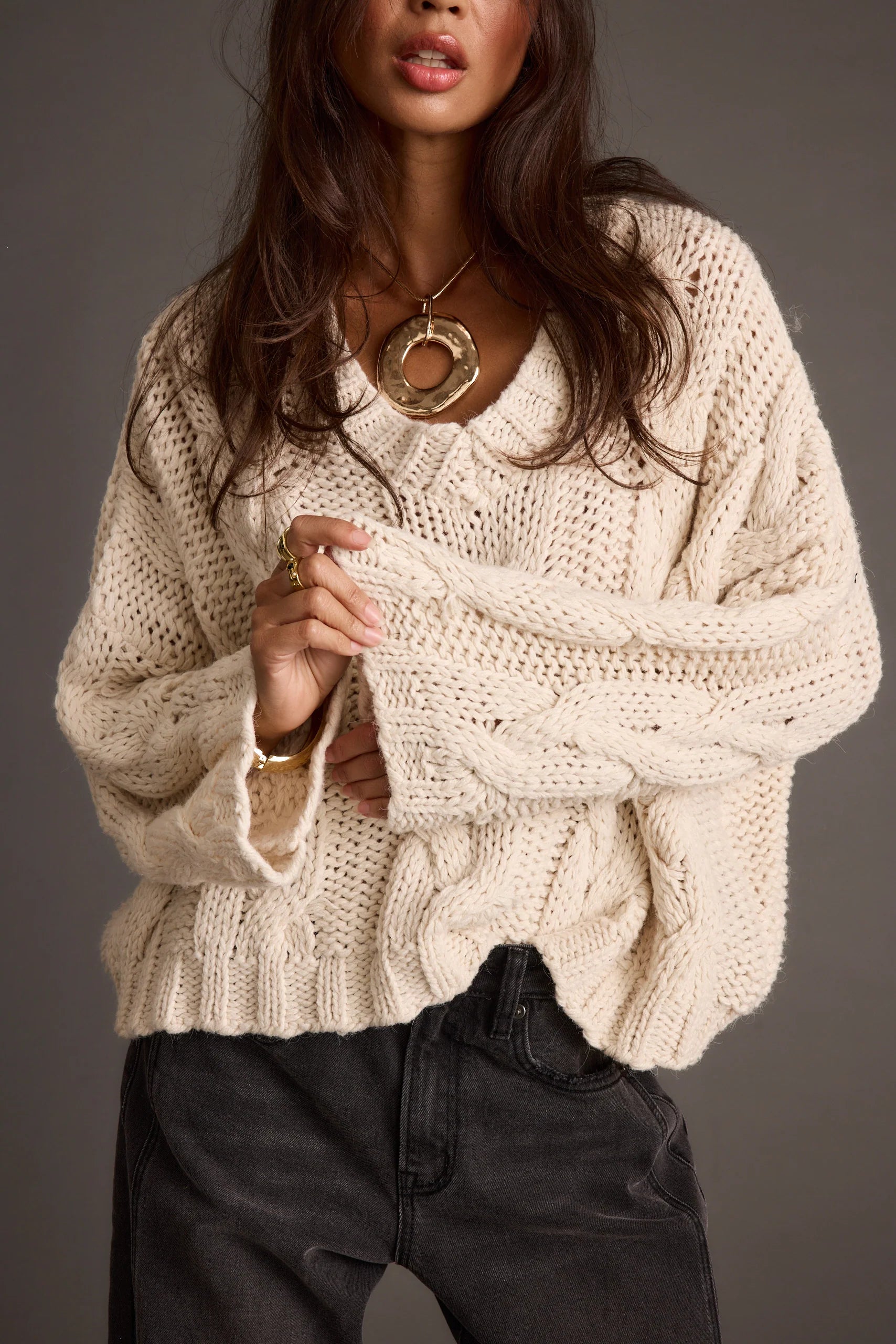 Remi Ivory Cable Knit Sweater